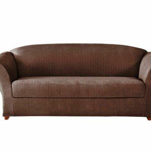 Sure Fit Stretch pin Stripe 2-Pc washable Sofa size Slipcover CHOCOLATE brown f